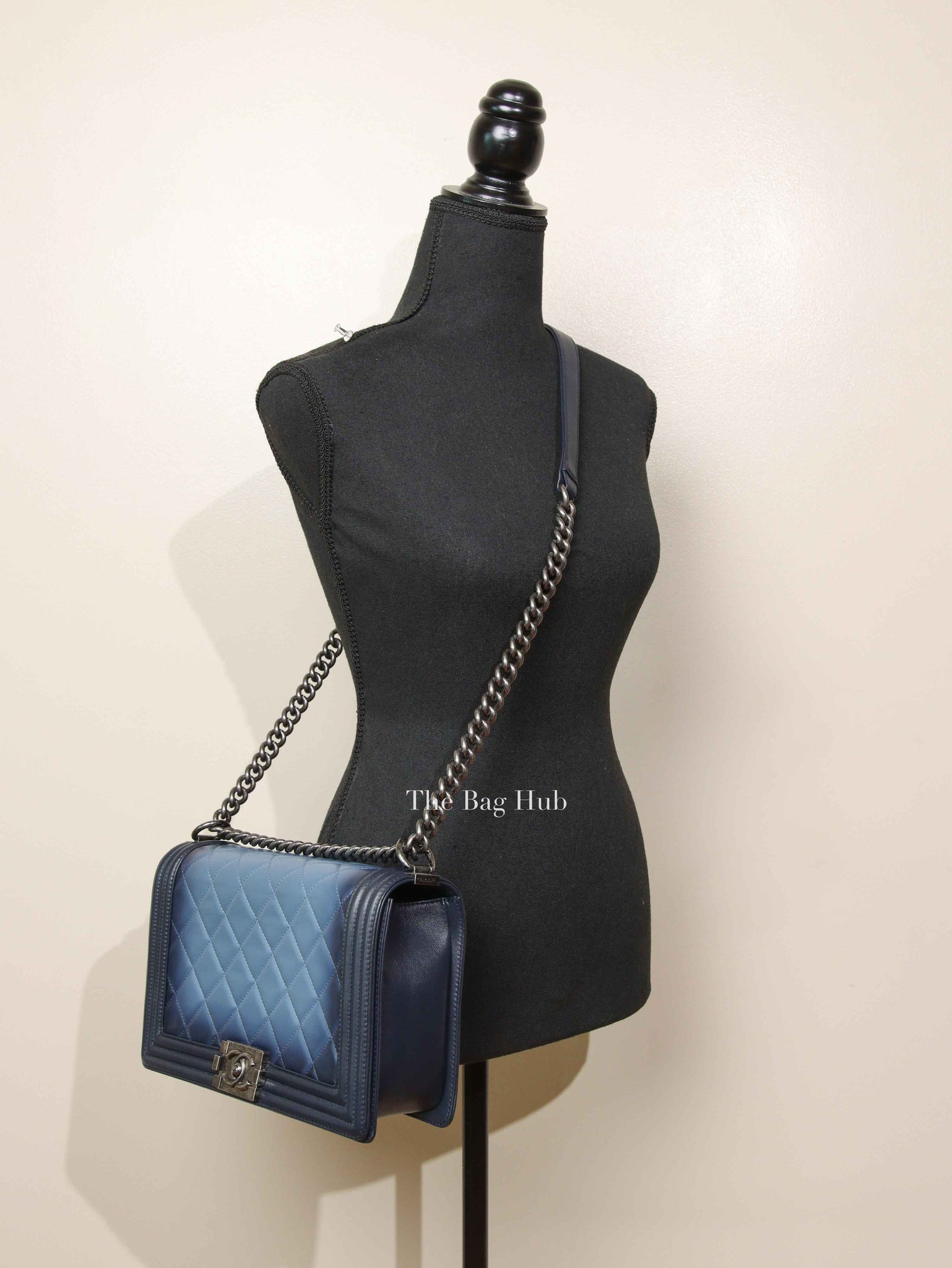 Chanel Blue Calfskin Ombre Faded Quilted New Medium Boy Flap Bag RHW