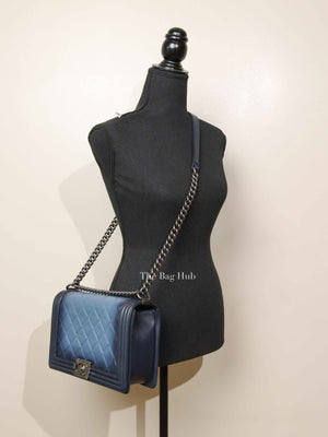 Chanel Blue Calfskin Ombre Faded Quilted New Medium Boy Flap Bag RHW