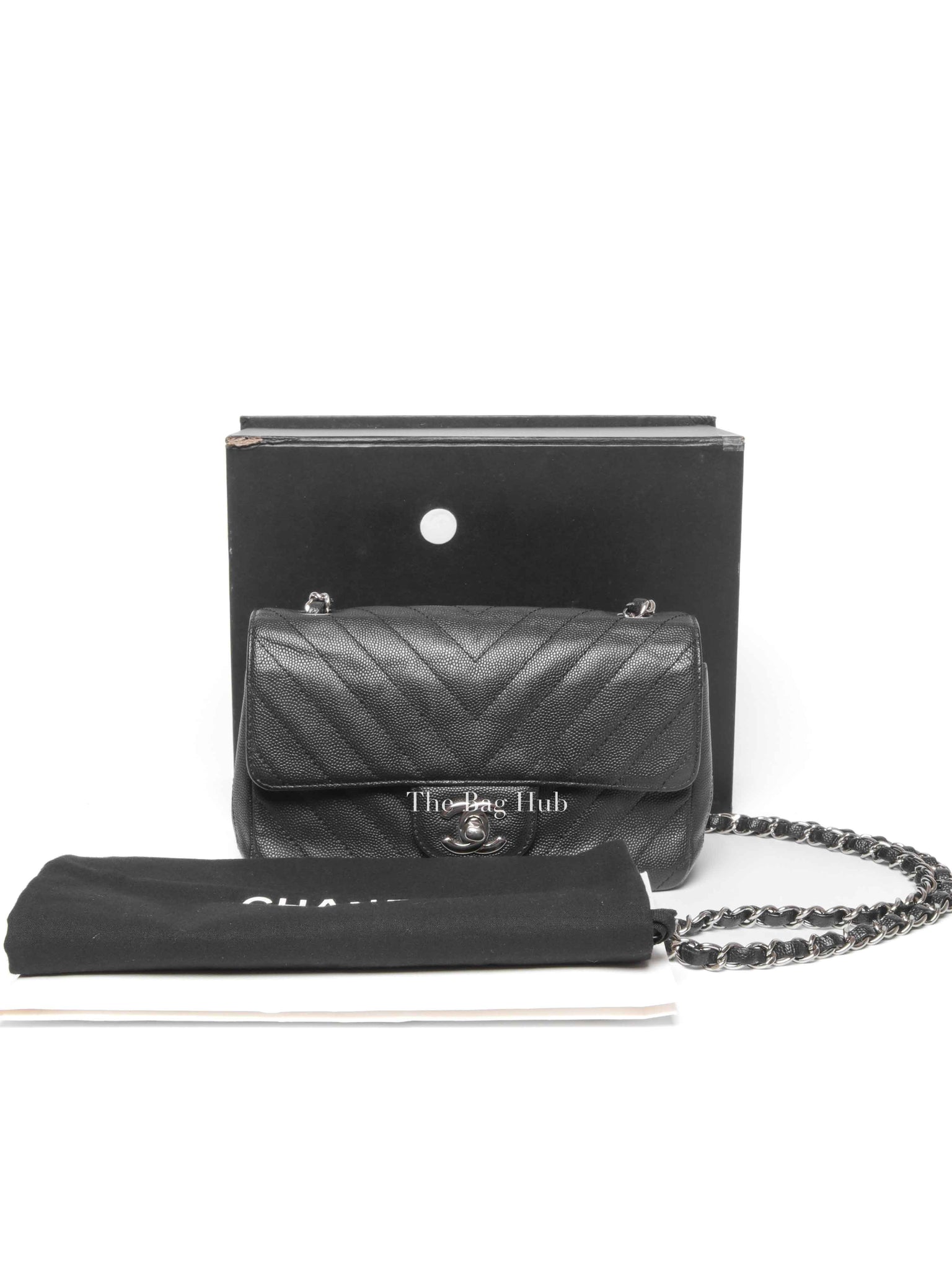 Chanel Black Caviar Chevron Rectangular Mini Flap Bag SHW