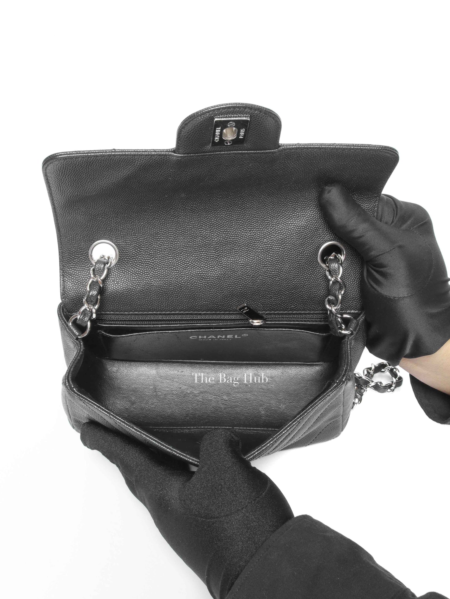 Chanel Black Caviar Chevron Rectangular Mini Flap Bag SHW