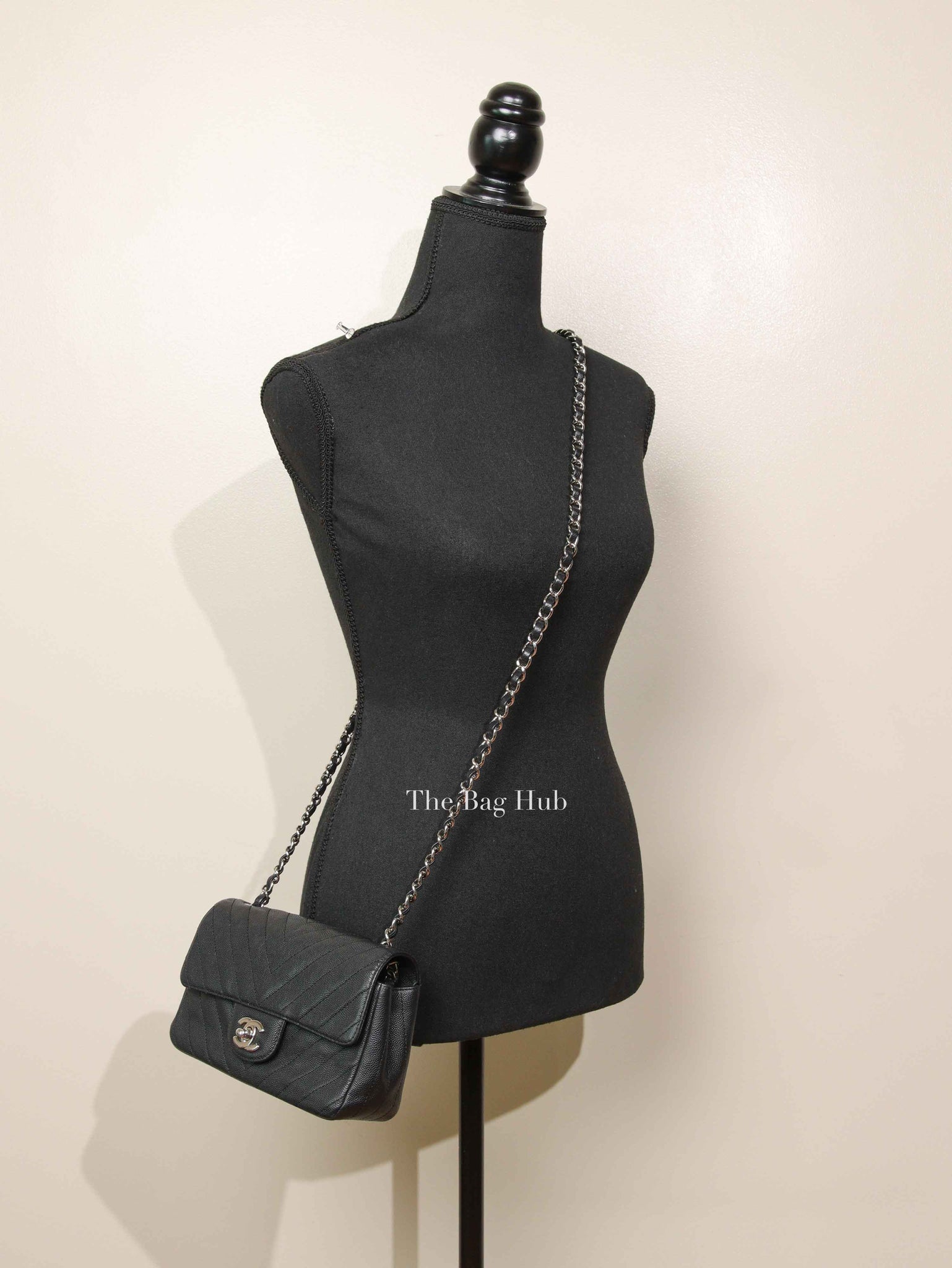 Chanel Black Caviar Chevron Rectangular Mini Flap Bag SHW