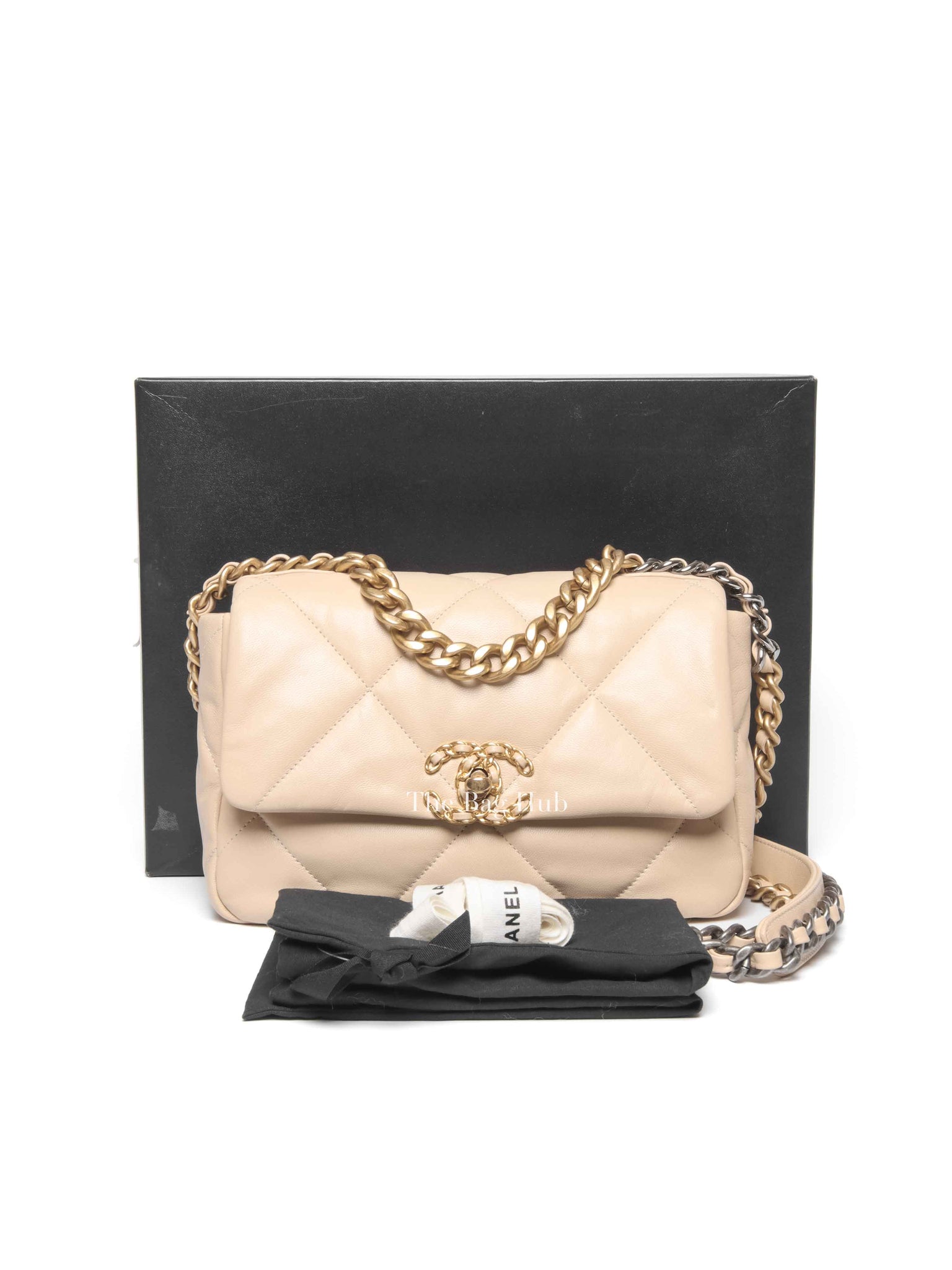 Chanel Beige Lambskin Quilted Medium C19 Bag