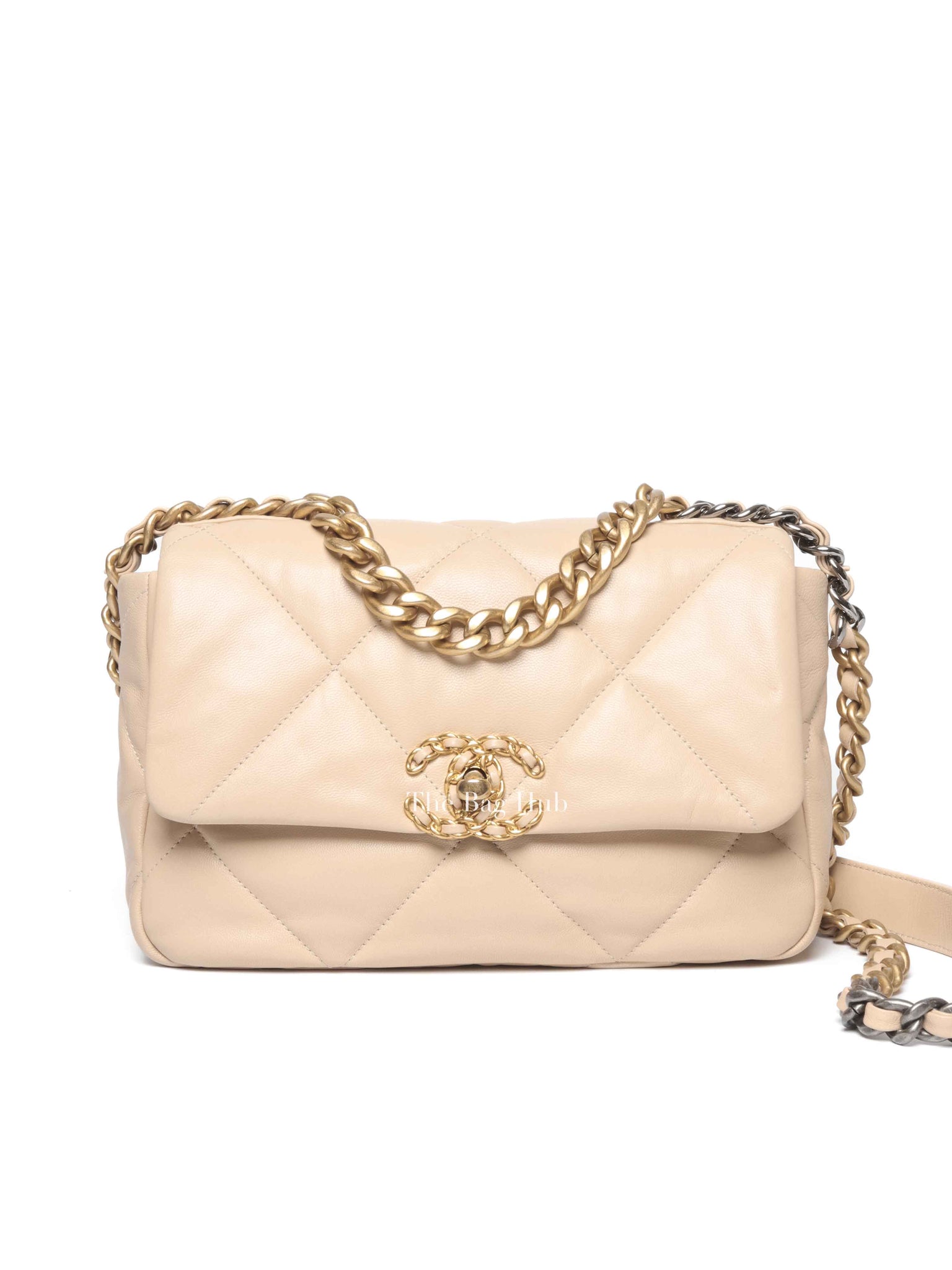Chanel Beige Lambskin Quilted Medium C19 Bag