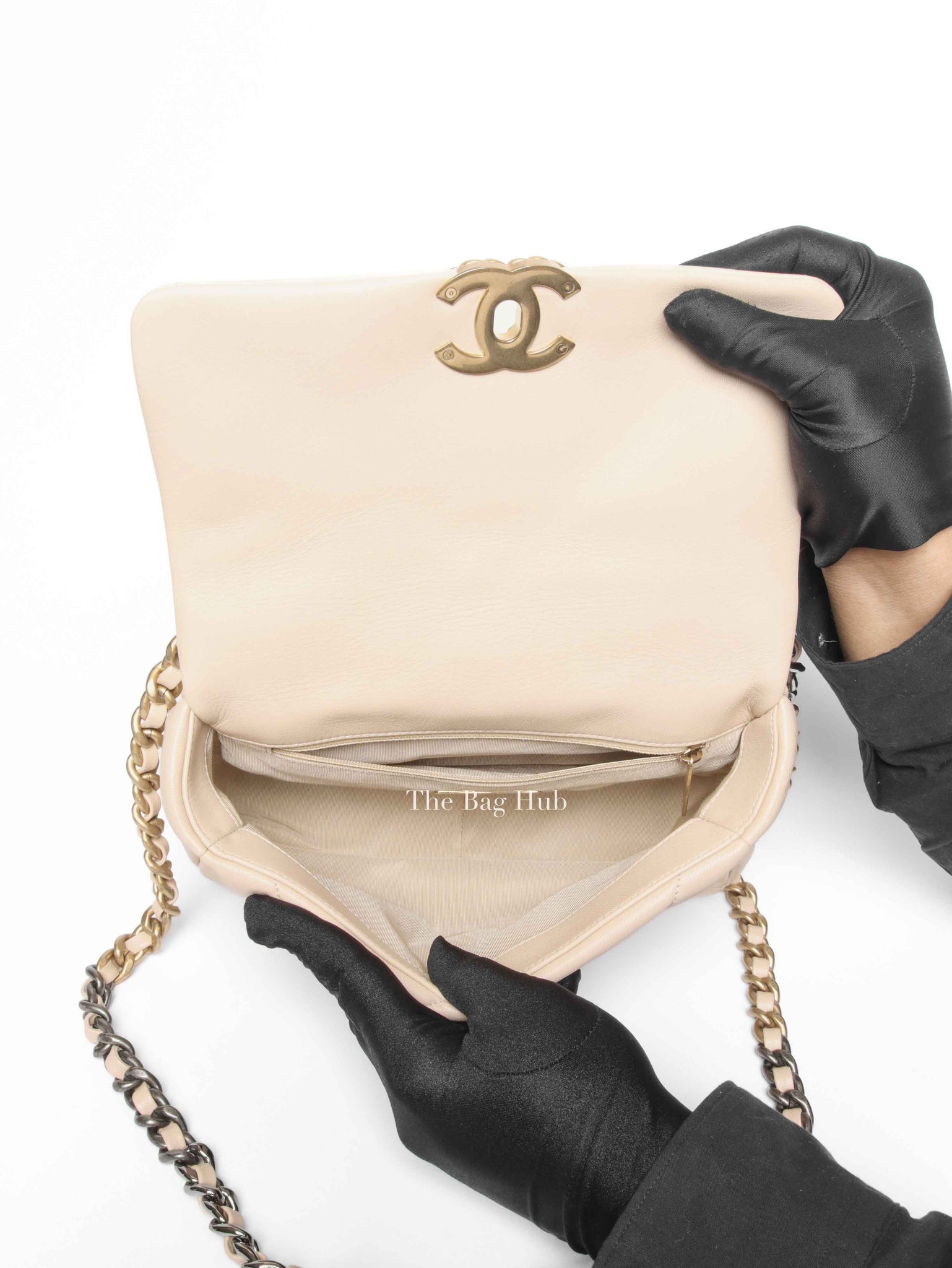 Chanel Beige Lambskin Quilted Medium C19 Bag