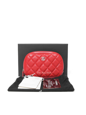 Chanel Red Caviar Quilted Curvy Small Cosmetic Pouch GHW