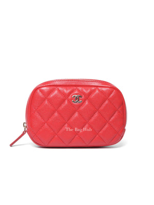 Chanel Red Caviar Quilted Curvy Small Cosmetic Pouch GHW