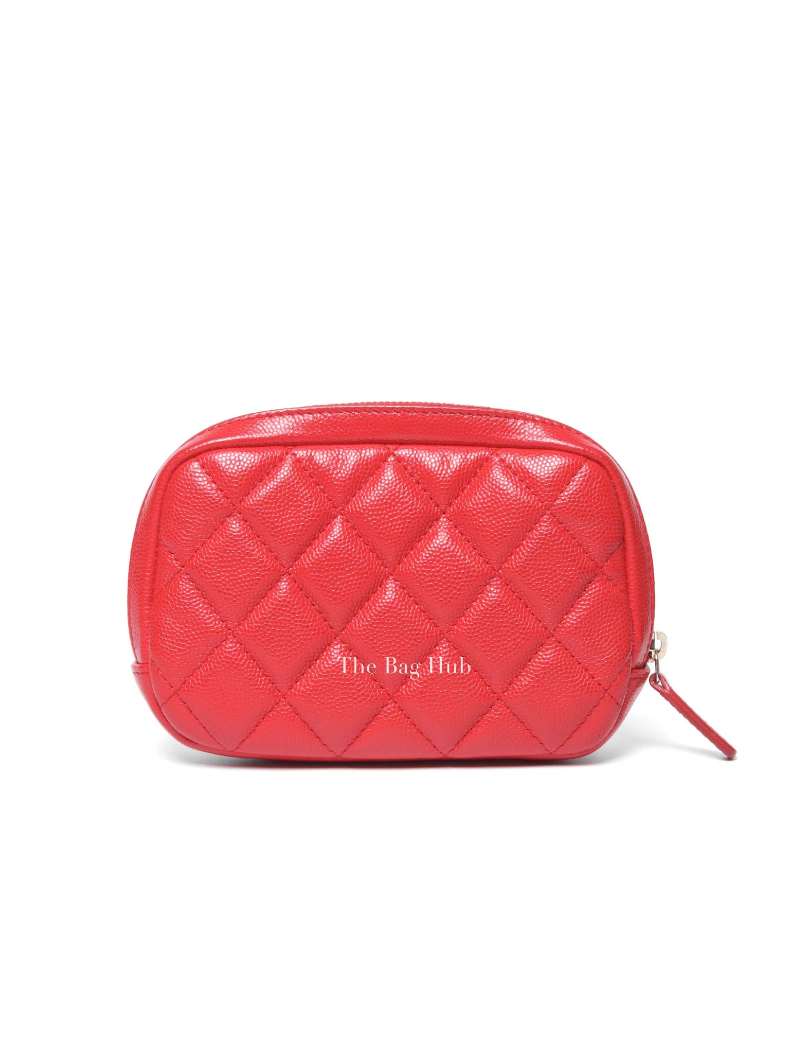Chanel Red Caviar Quilted Curvy Small Cosmetic Pouch GHW