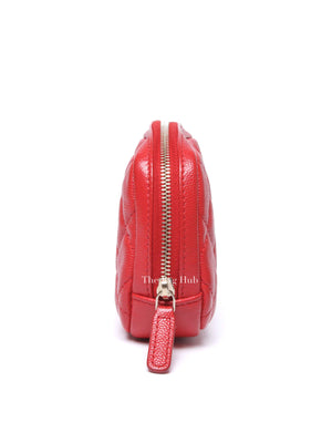 Chanel Red Caviar Quilted Curvy Small Cosmetic Pouch GHW