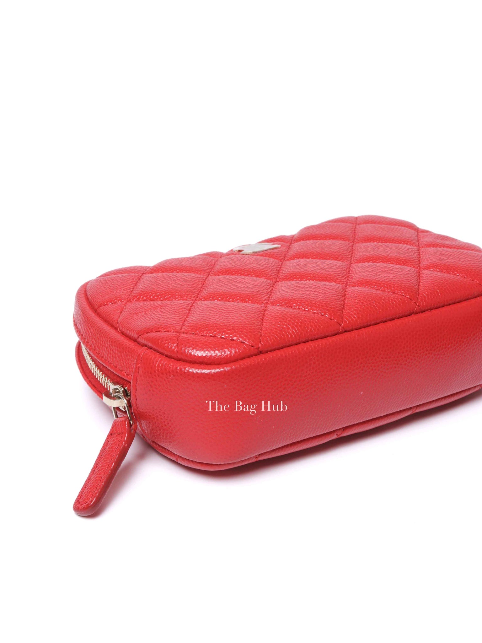 Chanel Red Caviar Quilted Curvy Small Cosmetic Pouch GHW