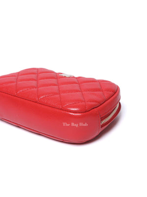 Chanel Red Caviar Quilted Curvy Small Cosmetic Pouch GHW