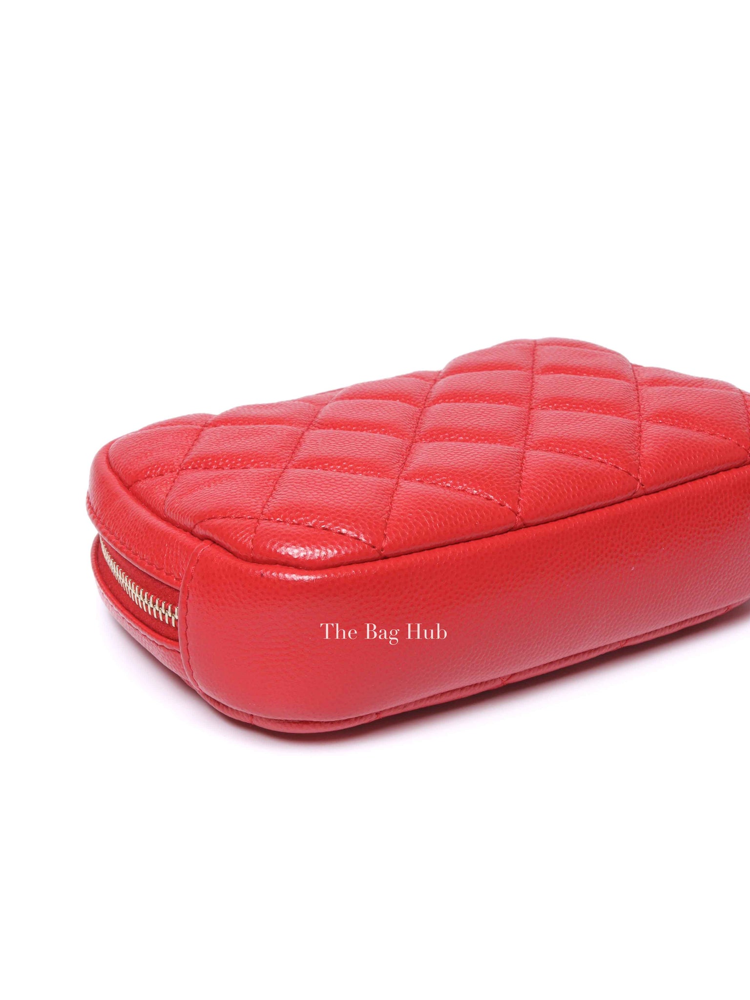 Chanel Red Caviar Quilted Curvy Small Cosmetic Pouch GHW