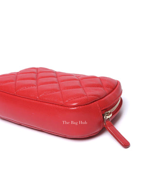 Chanel Red Caviar Quilted Curvy Small Cosmetic Pouch GHW