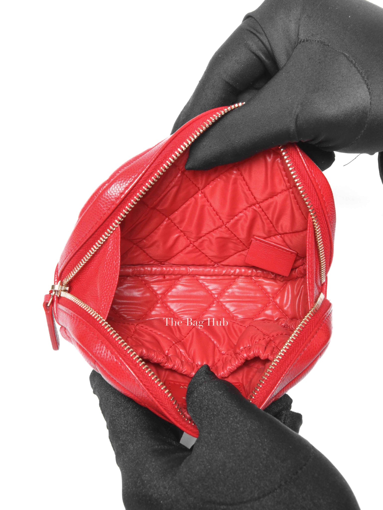 Chanel Red Caviar Quilted Curvy Small Cosmetic Pouch GHW