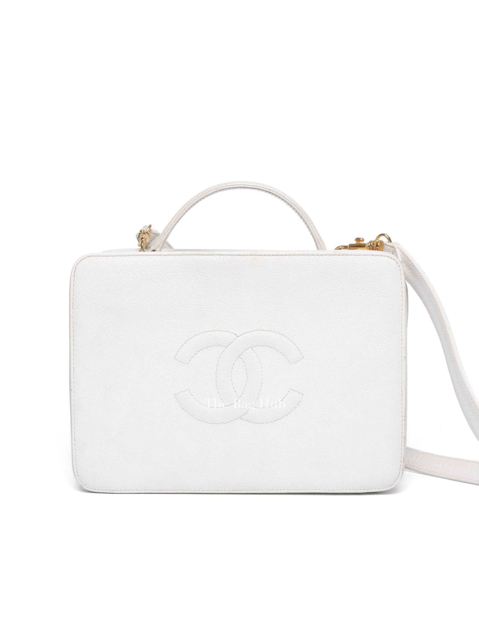 Chanel White Leather Box Vanity Bag
