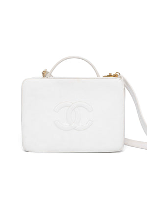 Chanel White Leather Box Vanity Bag
