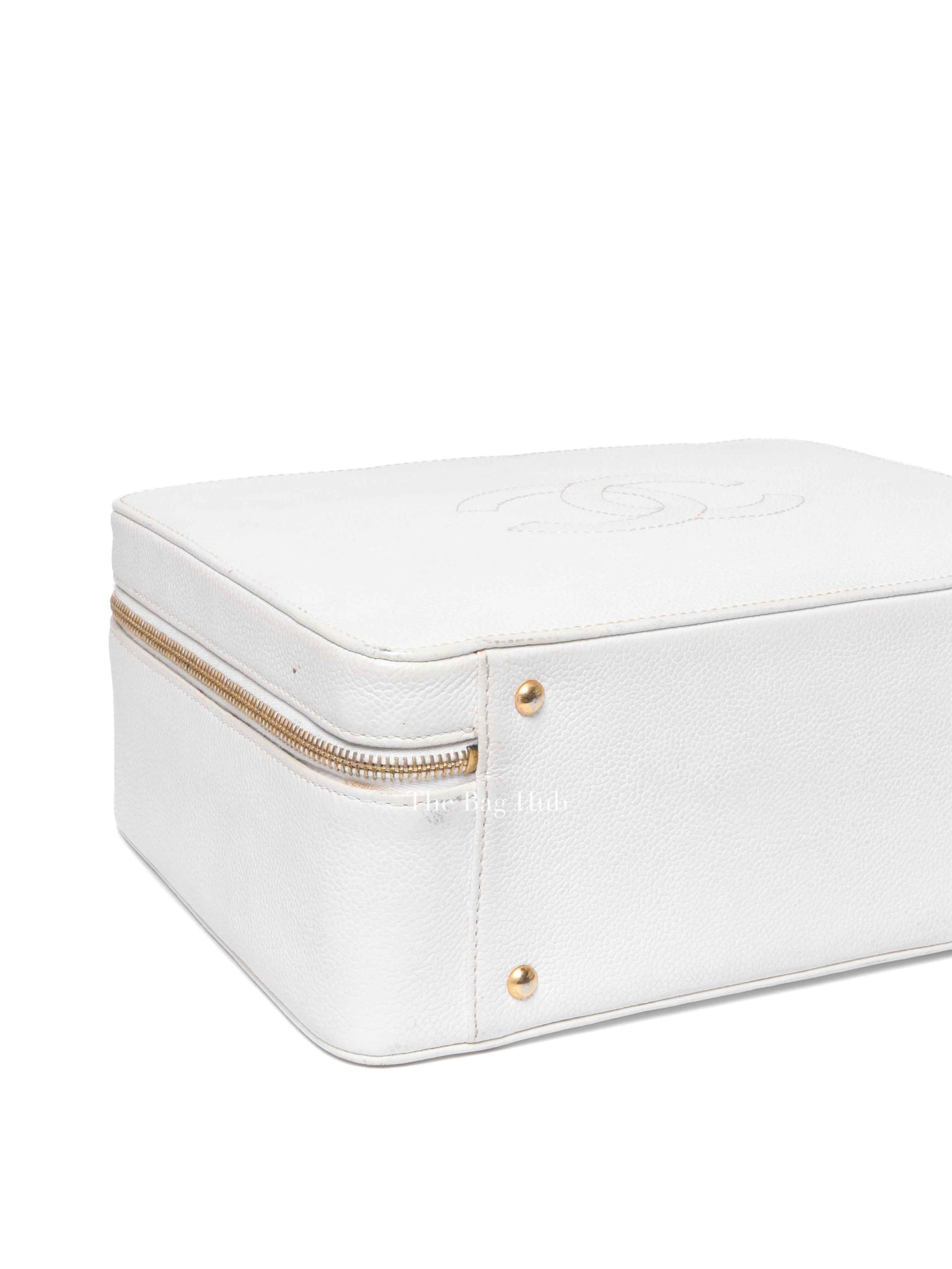 Chanel White Leather Box Vanity Bag