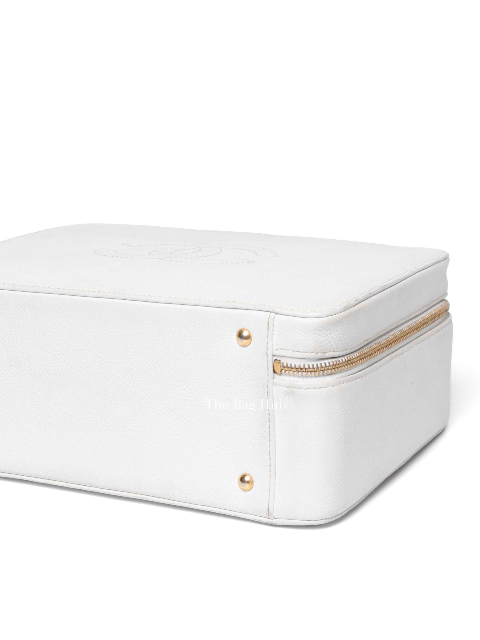 Chanel White Leather Box Vanity Bag
