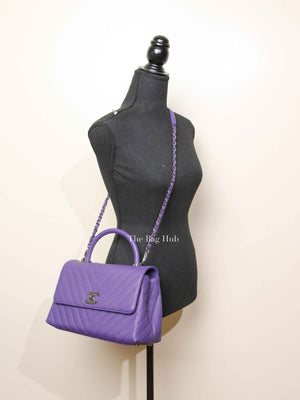 Chanel Purple Caviar Chevron Quilted Small Coco Handle Flap Bag SHW
