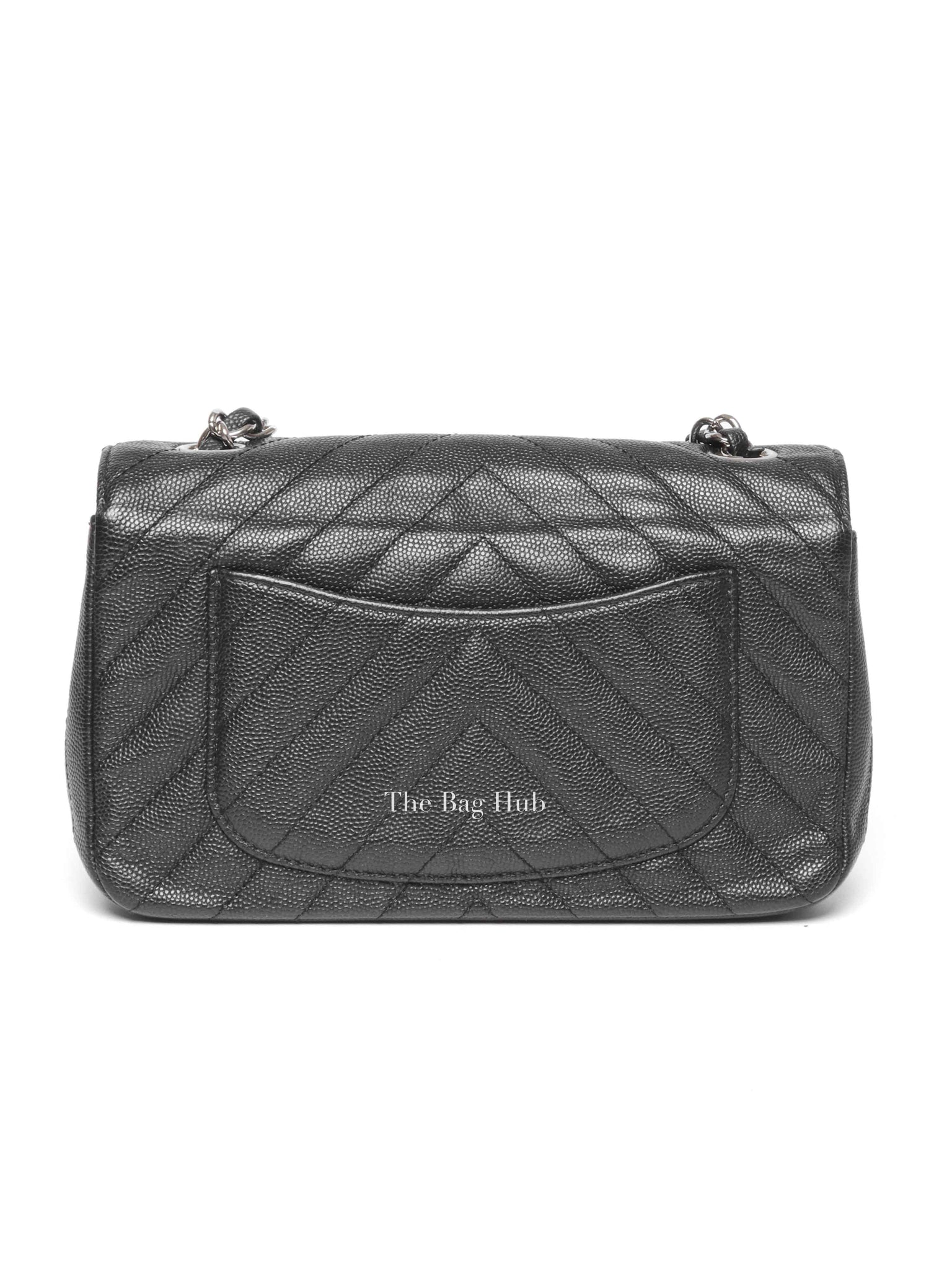 Chanel Black Caviar Chevron Rectangular Mini Flap Bag SHW