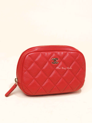 Chanel Red Caviar Quilted Curvy Small Cosmetic Pouch GHW