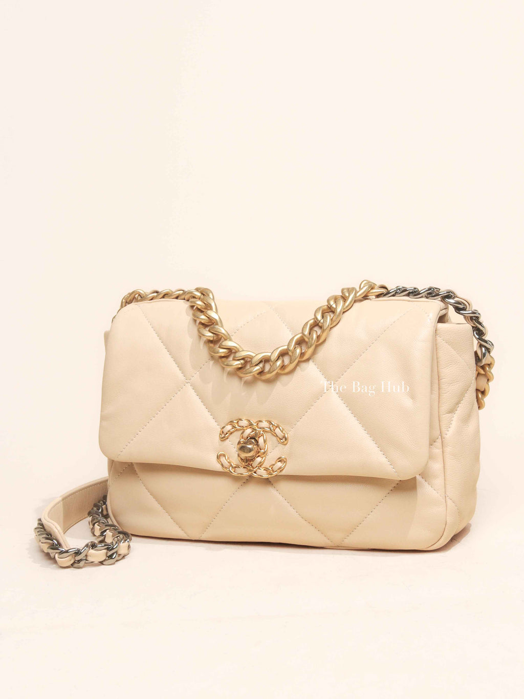 Chanel Beige Lambskin Quilted Medium C19 Bag