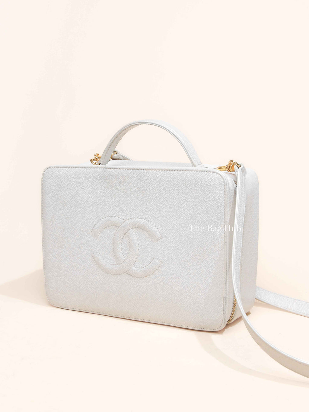 Chanel White Leather Box Vanity Bag