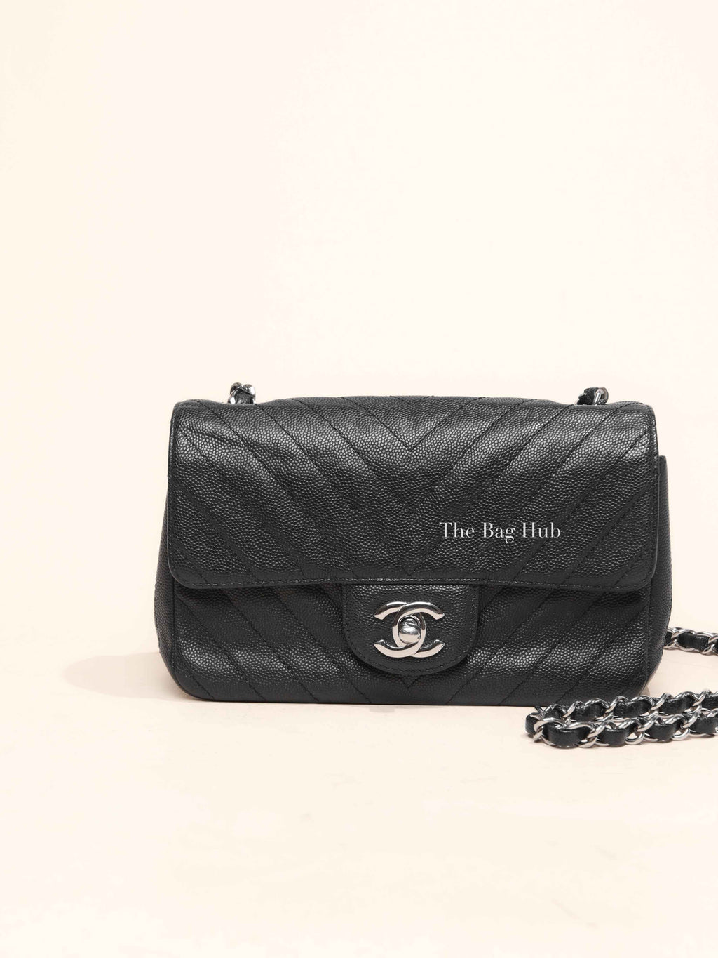 Chanel Black Caviar Chevron Rectangular Mini Flap Bag SHW