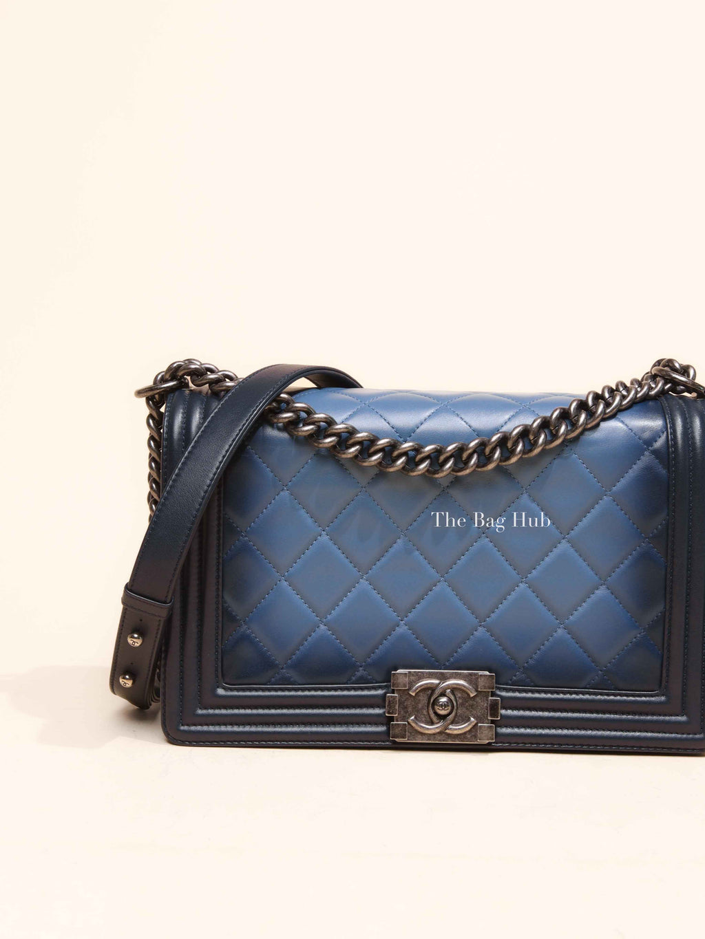Chanel Blue Calfskin Ombre Faded Quilted New Medium Boy Flap Bag RHW