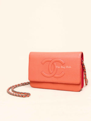 Chanel Coral Caviar Timeless CC Wallet On Chain SHW