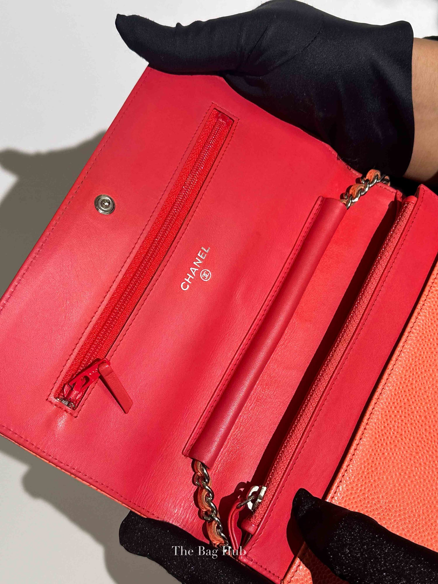 Chanel Coral Caviar Timeless CC Wallet On Chain SHW