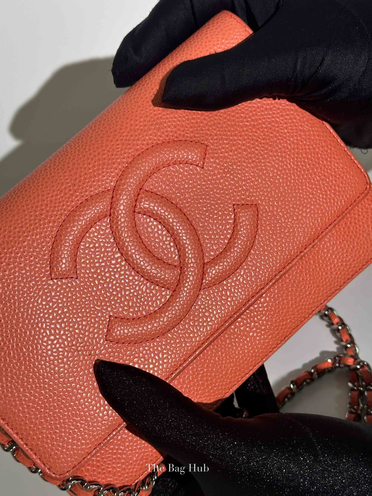 Chanel Coral Caviar Timeless CC Wallet On Chain SHW