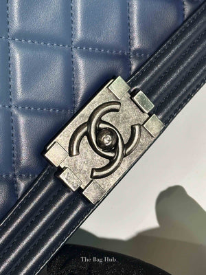 Chanel Blue Calfskin Ombre Faded Quilted New Medium Boy Flap Bag RHW