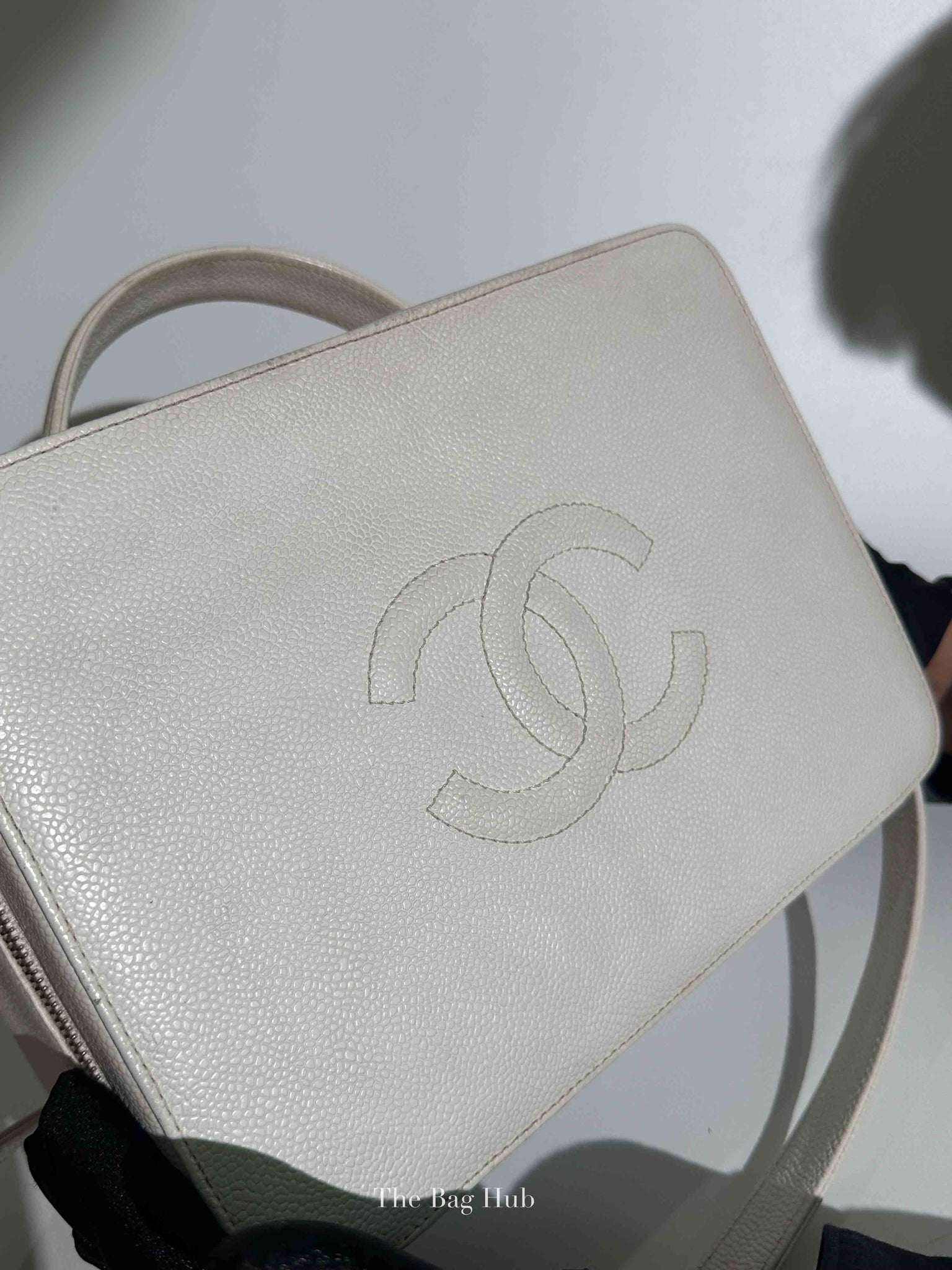 Chanel White Leather Box Vanity Bag