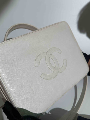 Chanel White Leather Box Vanity Bag