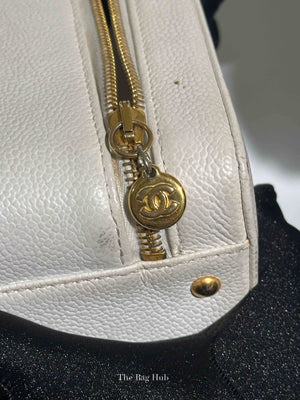 Chanel White Leather Box Vanity Bag