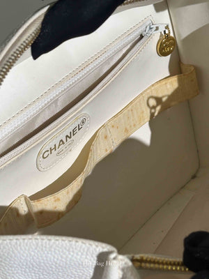 Chanel White Leather Box Vanity Bag