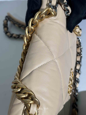 Chanel Beige Lambskin Quilted Medium C19 Bag