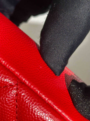 Chanel Red Caviar Quilted Curvy Small Cosmetic Pouch GHW
