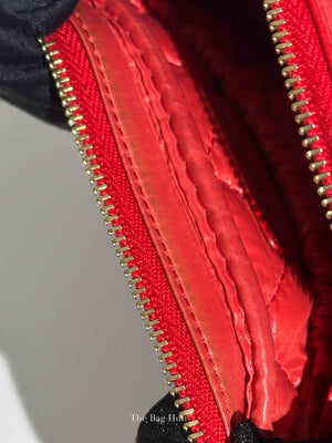 Chanel Red Caviar Quilted Curvy Small Cosmetic Pouch GHW