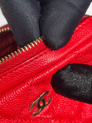 Chanel Red Caviar Quilted Curvy Small Cosmetic Pouch GHW