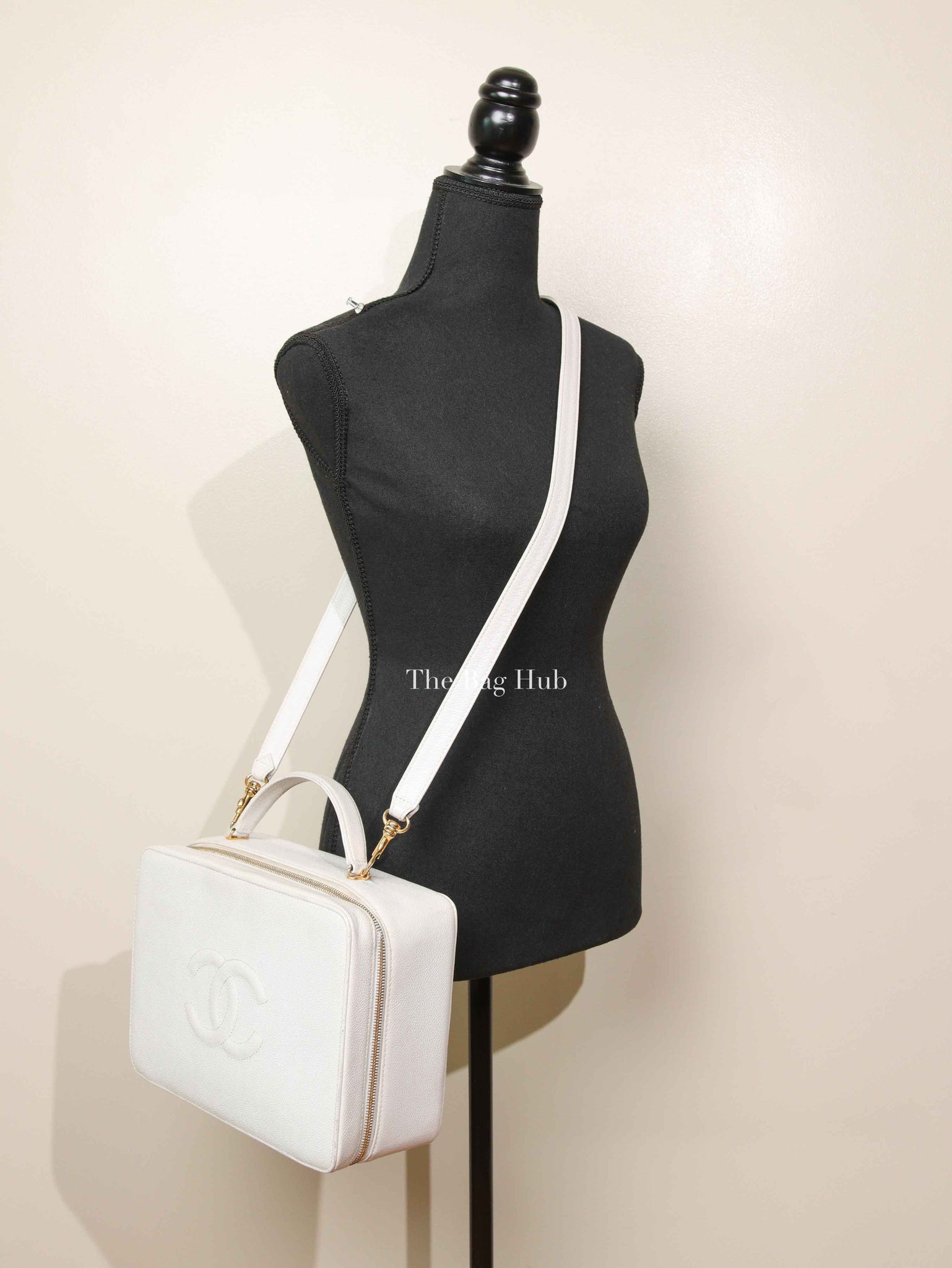 Chanel White Leather Box Vanity Bag