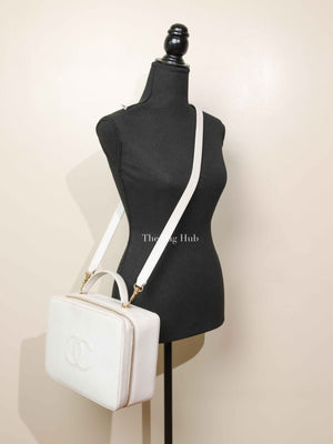 Chanel White Leather Box Vanity Bag