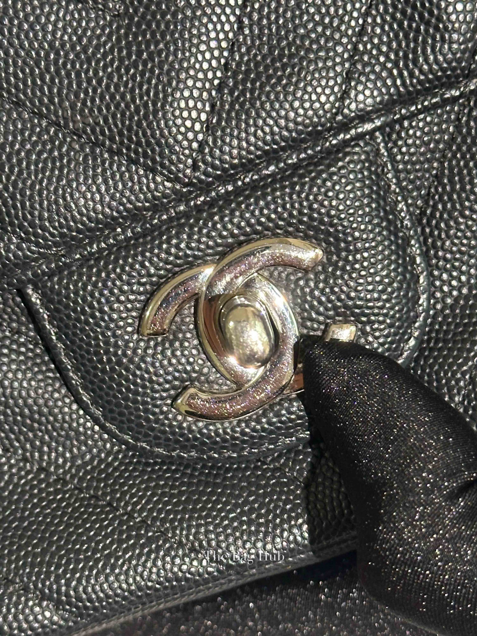 Chanel Black Caviar Chevron Rectangular Mini Flap Bag SHW