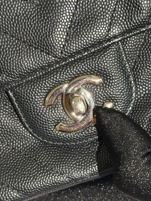 Chanel Black Caviar Chevron Rectangular Mini Flap Bag SHW