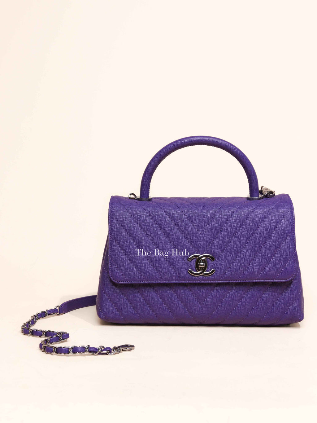 Chanel Purple Caviar Chevron Quilted Small Coco Handle Flap Bag SHW