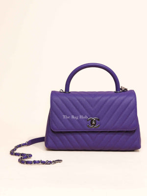 Chanel Purple Caviar Chevron Quilted Small Coco Handle Flap Bag SHW