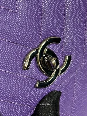 Chanel Purple Caviar Chevron Quilted Small Coco Handle Flap Bag SHW