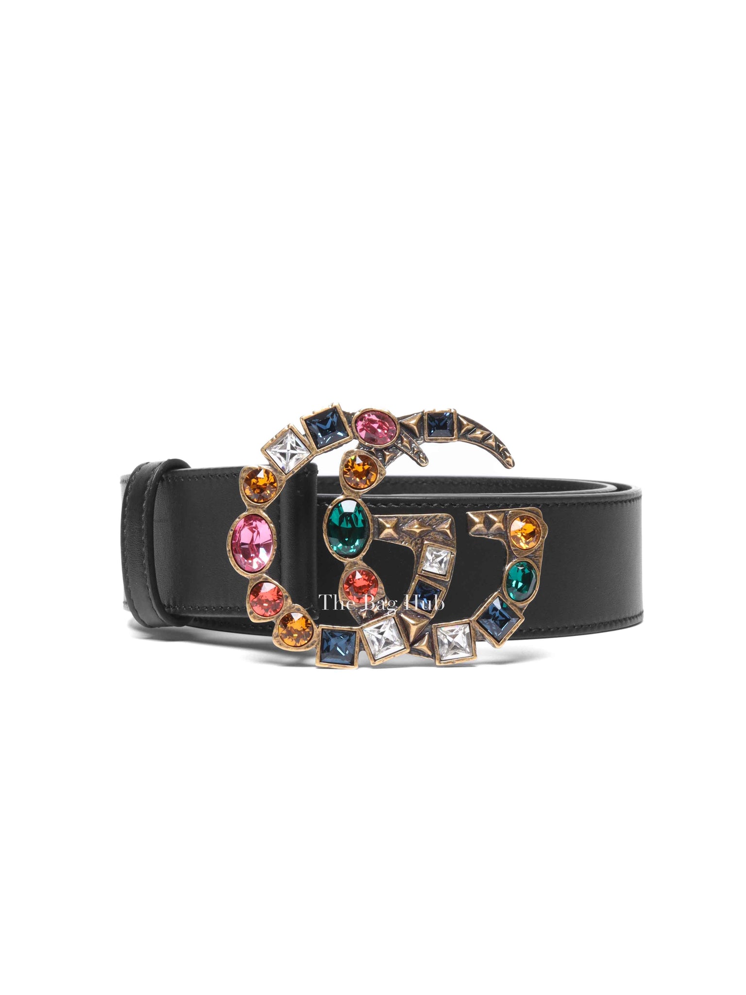 Gucci Black Calfskin Multicolor Crystal GG Belt 80/32