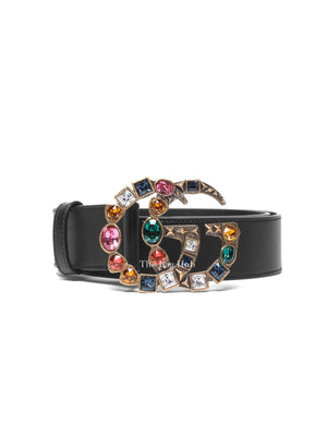 Gucci Black Calfskin Multicolor Crystal GG Belt 80/32