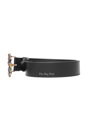 Gucci Black Calfskin Multicolor Crystal GG Belt 80/32